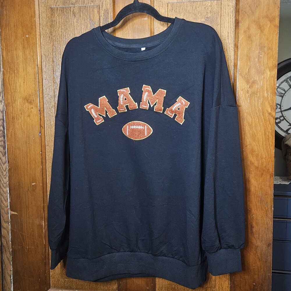 Astanfy Football MAMA Sunday Black Crew Sweatshirt Womens Large New
